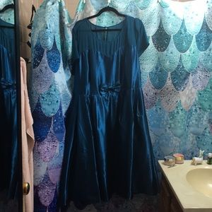 Satin teal 50s dress